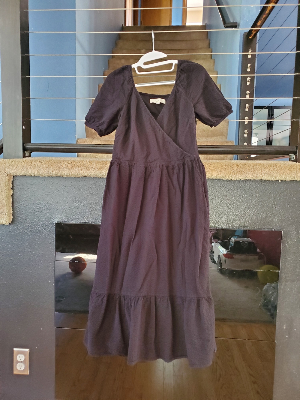 LOFT Deep Plum Wrap Maxi Dress with Puff Sleeves